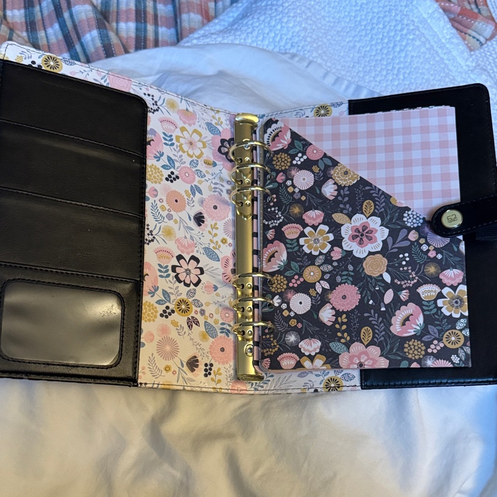 52 Agenda Black Floral Ring-Binder Organizer with Pink Accents
